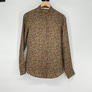 Carine Roitfeld Uniqlo Brown Leopard Print Silk Long Sleeve Button‎ Shirt Size S